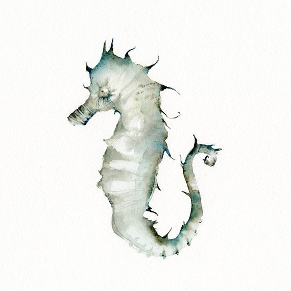 Seahorse art- teal tones