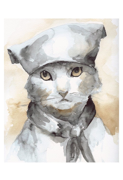 watercolor painting- print- cat watercolor -Les Mews, cat art