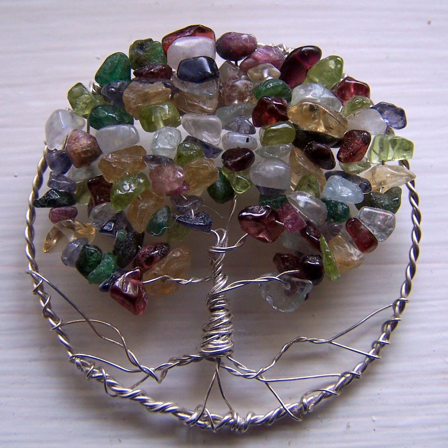 Tree of Life Brooch Pin Emerald Peridot Topaz Citrine Sapphire Moonstone Tourmaline Sterling Silver