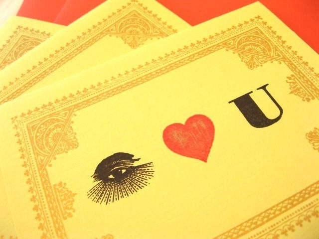 Eye Heart U, I Love You, blank note card, set of 2