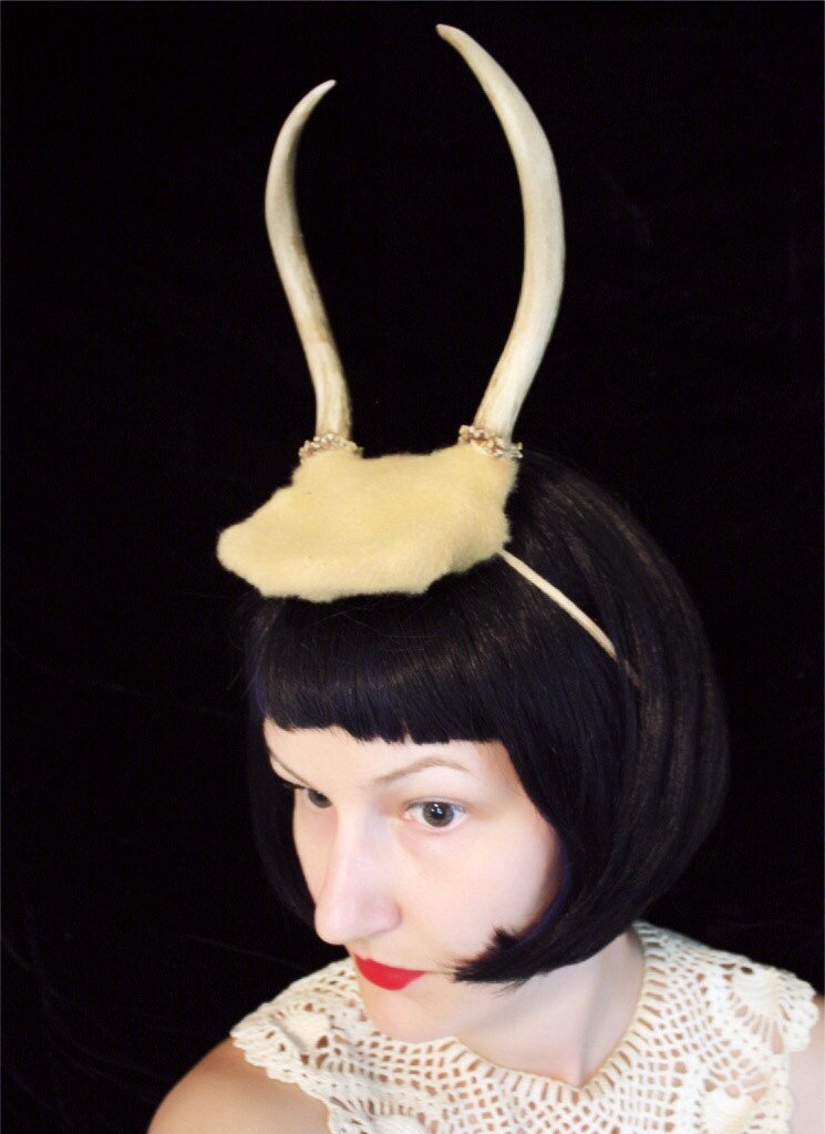 Deer Antler Headband - butterscotch base with two point horns