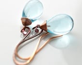 Light blue Earrings Murano glass drops and rosey copper earwire