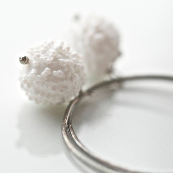White glass earrings, Vintage sugar glass beads, sterling silver