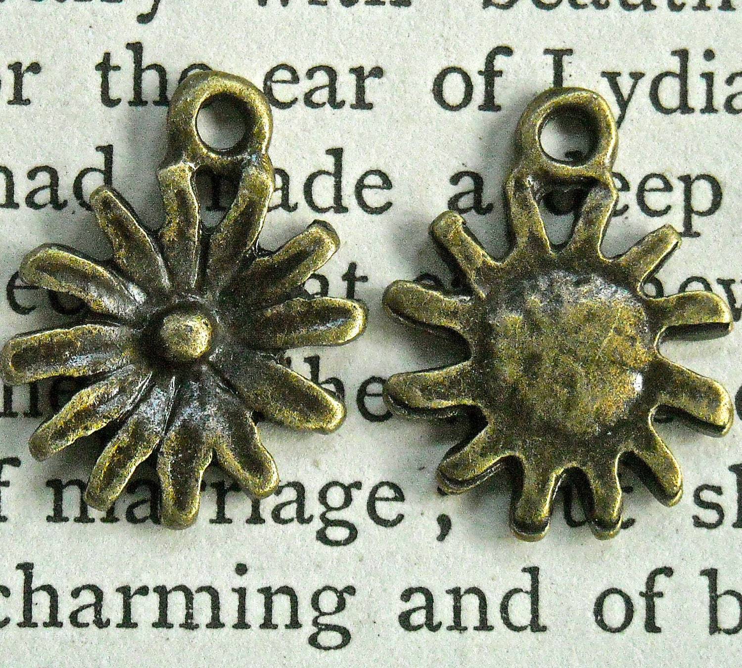 flower charms earring drops  antiqued bronze pendant   quantity four RB7