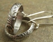 Art Deco Sterling Silver Earrings, Flower Vine Etched Silver Dangle Earrings, Rustic Silver Jewelry