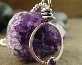 Sterling silver, solid gold, amethyst necklace. Amethyst jewelry 14k gold & silver necklace. February birthday birthstone