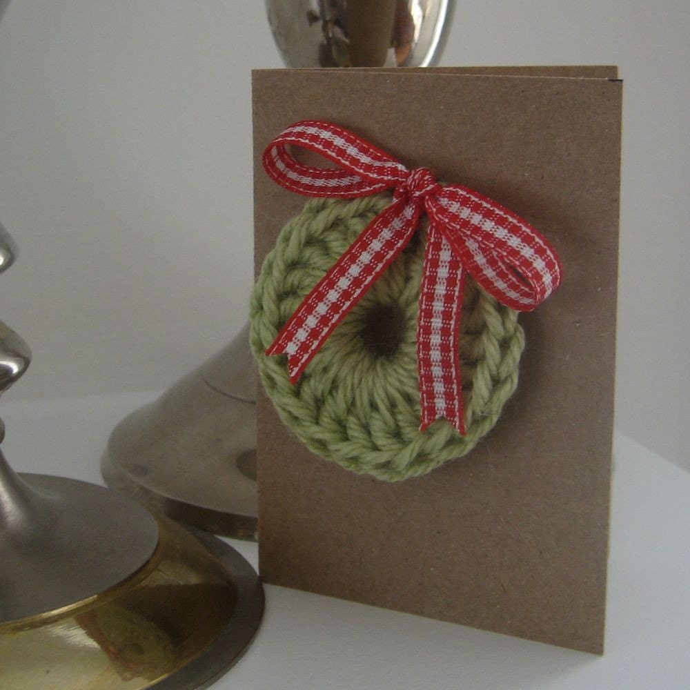 reserved handmade gift enclosure card kraft with wreath and red gingham ribbon bow