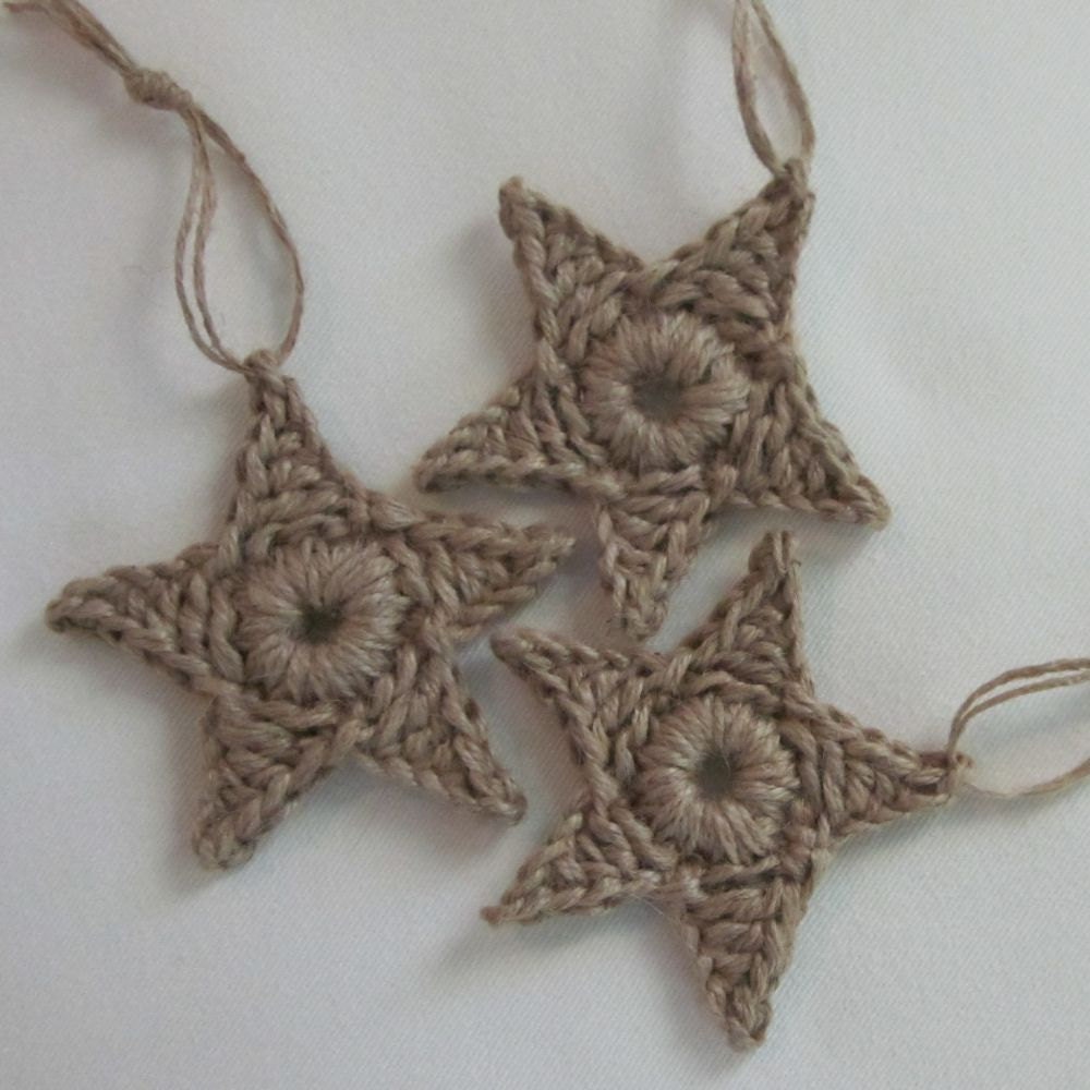 set of 3 large primitive jute star ornaments