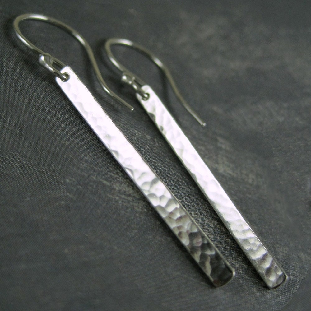 Hammered sterling silver stick earrings - Reflections