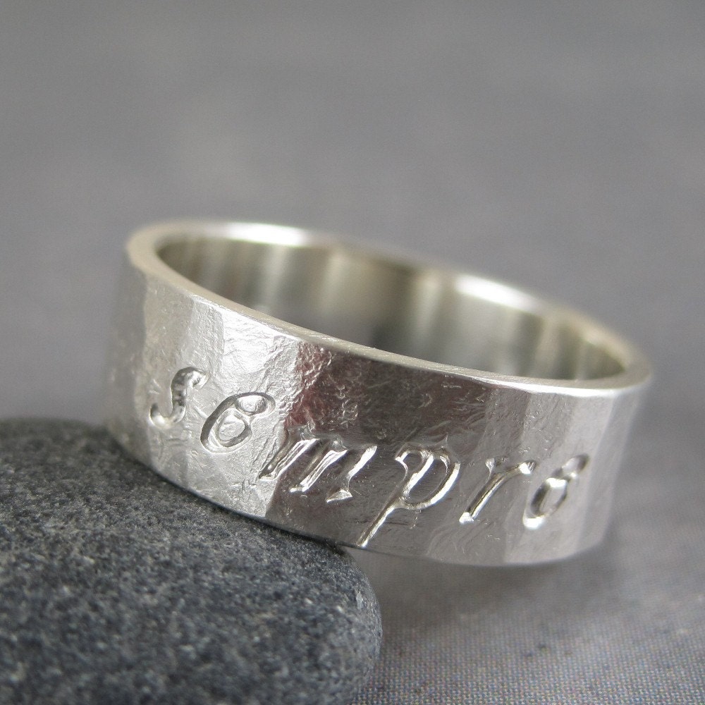 Personalized ring in rustic hammered or matte satin sterling silver - 6mm wide