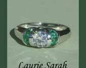 Diamond and Columbian Emerald Ring - Channel Set Stones - LS786