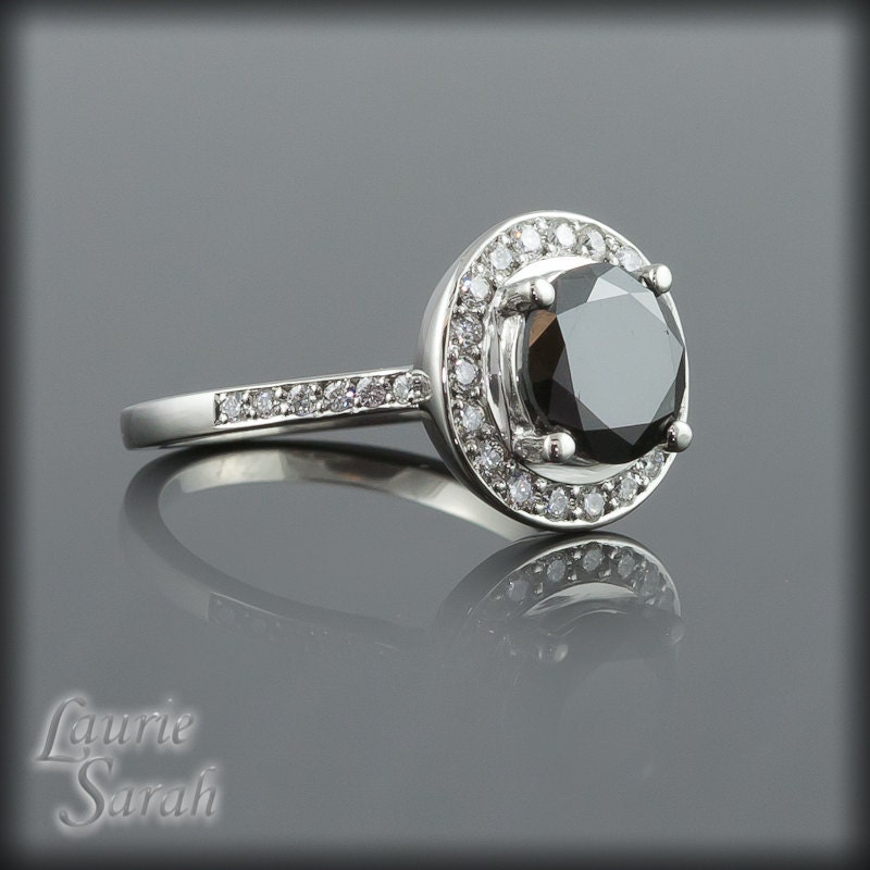 Platinum Black Diamond and White Diamond Engagement Ring - LS1823