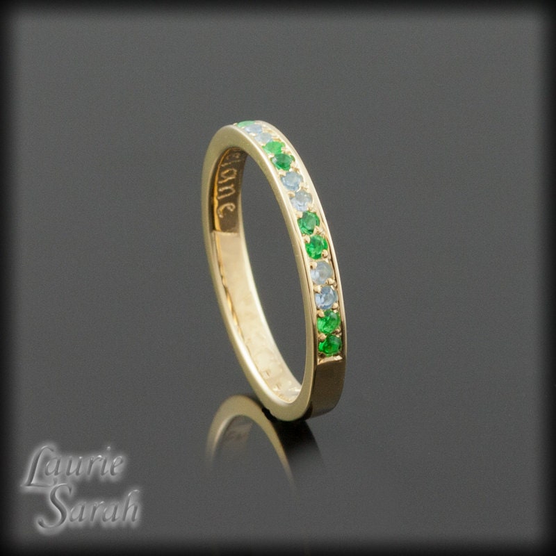 Aquamarine and Emerald 14kt Yellow Gold Plated Mother's Ring - LS2145