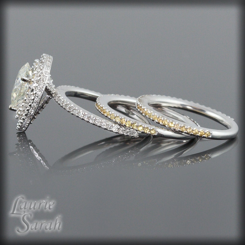 Pear Shaped Moissanite Engagement Ring Wedding Set with Yellow Sapphires & Diamonds - LS1515