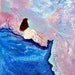 Art print french blue rose girl violet dreamy painting