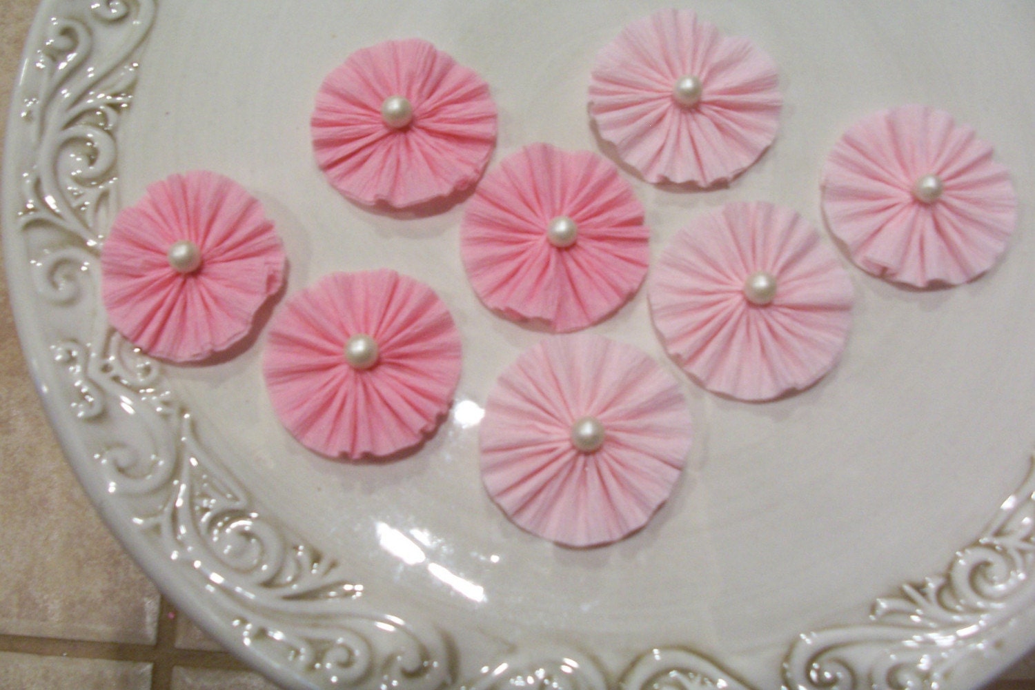 Crepe Paper Rosette Embellishments Set of Eight Birthday Decorations