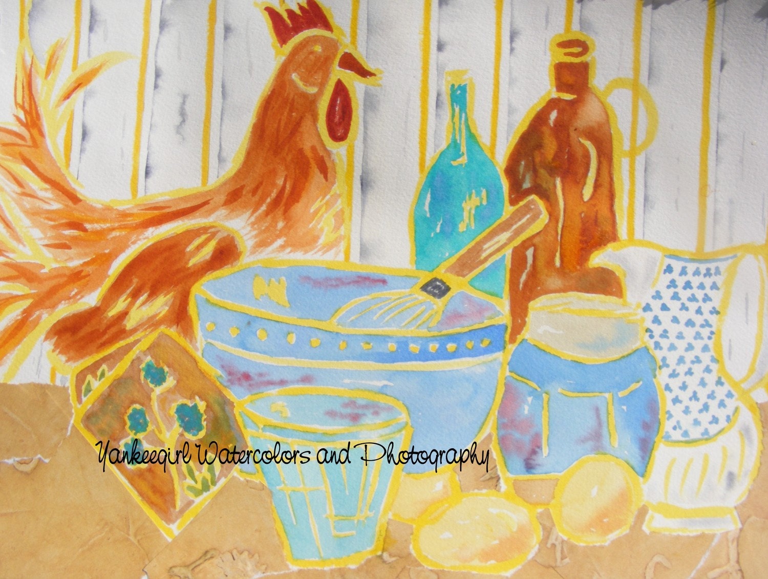 Country Kitchen-Original Watercolor/Mixed Media painting of a Country Kitchen Scene