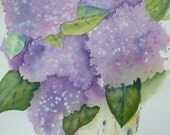 Art. Fine Art-Bushel Basket Hydrangeas- Original Collage and Watercolor of Purple Hydrangea