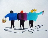 Umbrella Drinks with The Girlfriends-The Girlfriends-Original Watercolor of Women Friends