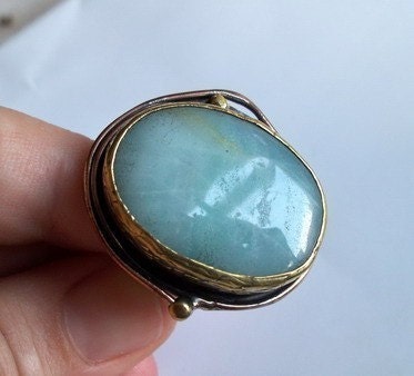 BLUE GREEN AMAZONITE ANTIQUE GOLD PLATED RING BY ANTIQUE STYLE COLLECTION