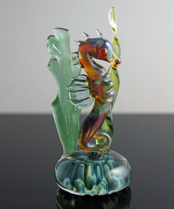 Seahorse Glass Sculpture by ZenArtGlass on Etsy