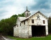 Star Barn 2 - 11x14 Rural architecture, Rustic Abandoned Urbex, Country wall home & office decor, Blue sky, white barn, green