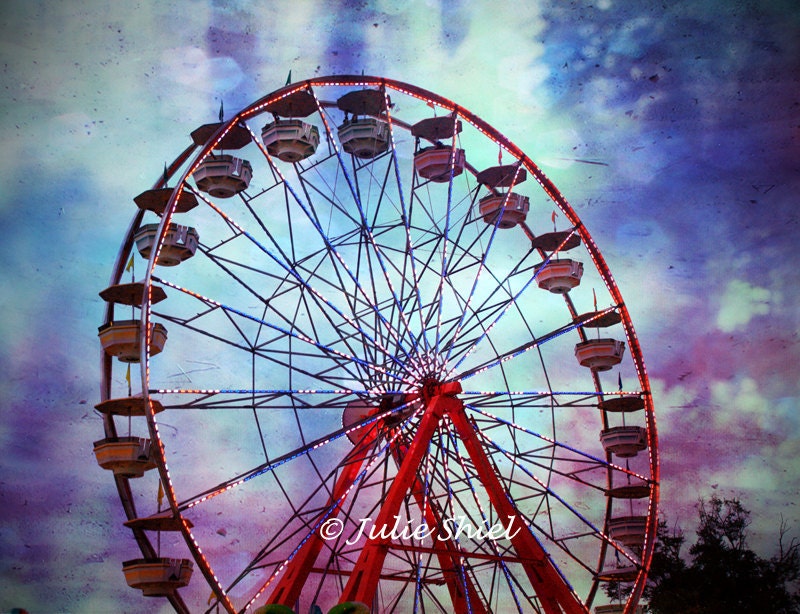 Ferris Wheel at Twilight, Blue, Purple, Red, Carnival State Fair, Dreamy Soft Home Decor, 8x10 Fine Art Photography - To Touch the Sky