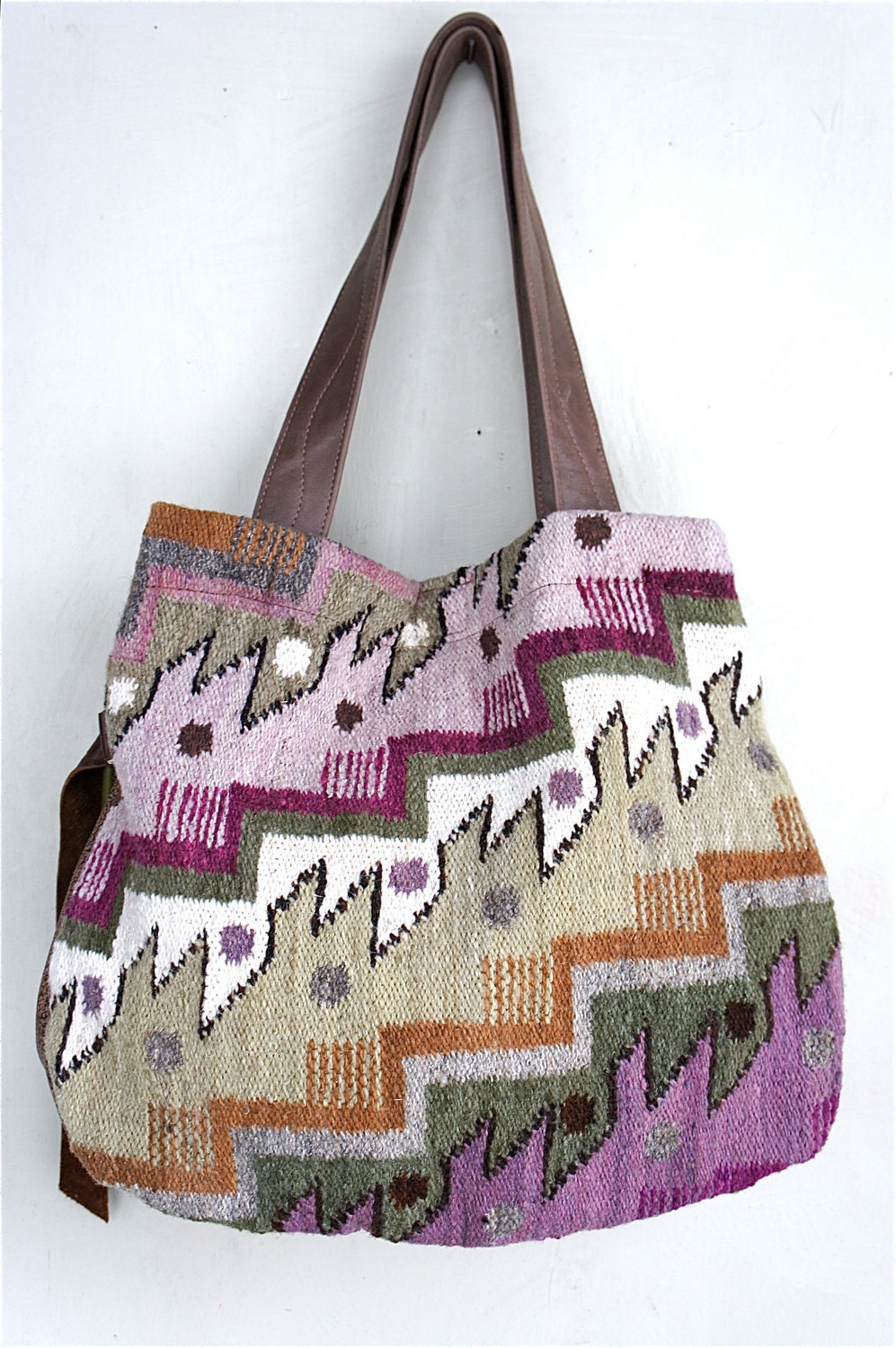 NEW STYLE///JOSEPHINE In Handwoven Native Tapestry with Green Leather
