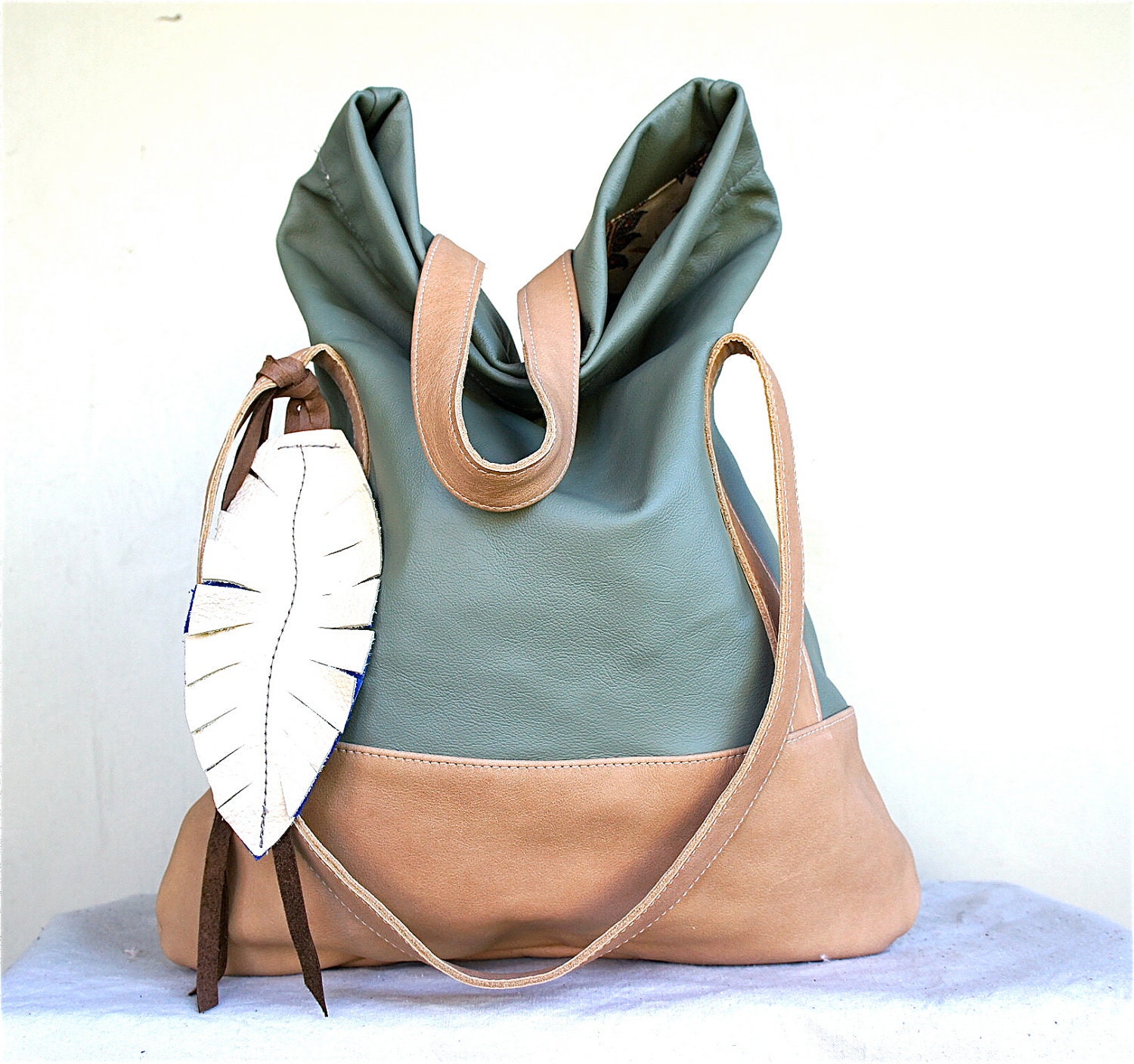 Luella/// in Pale Green Leather with Sandy Brown Leather Accents