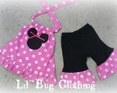 Custom Boutique Minnie Mouse Pink Dot Short and Halter Top 12 months-size 6