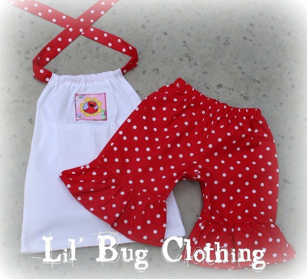 Custom Boutique Polka Dot Elmo Birthday Short Halter Set 12 18 24 2t 3t 4t 5t 6 7 girl