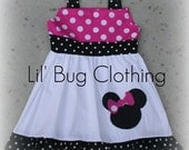 Custom Boutique Clothing Minnie Mouse Pink and Black Dots Jumper Dress