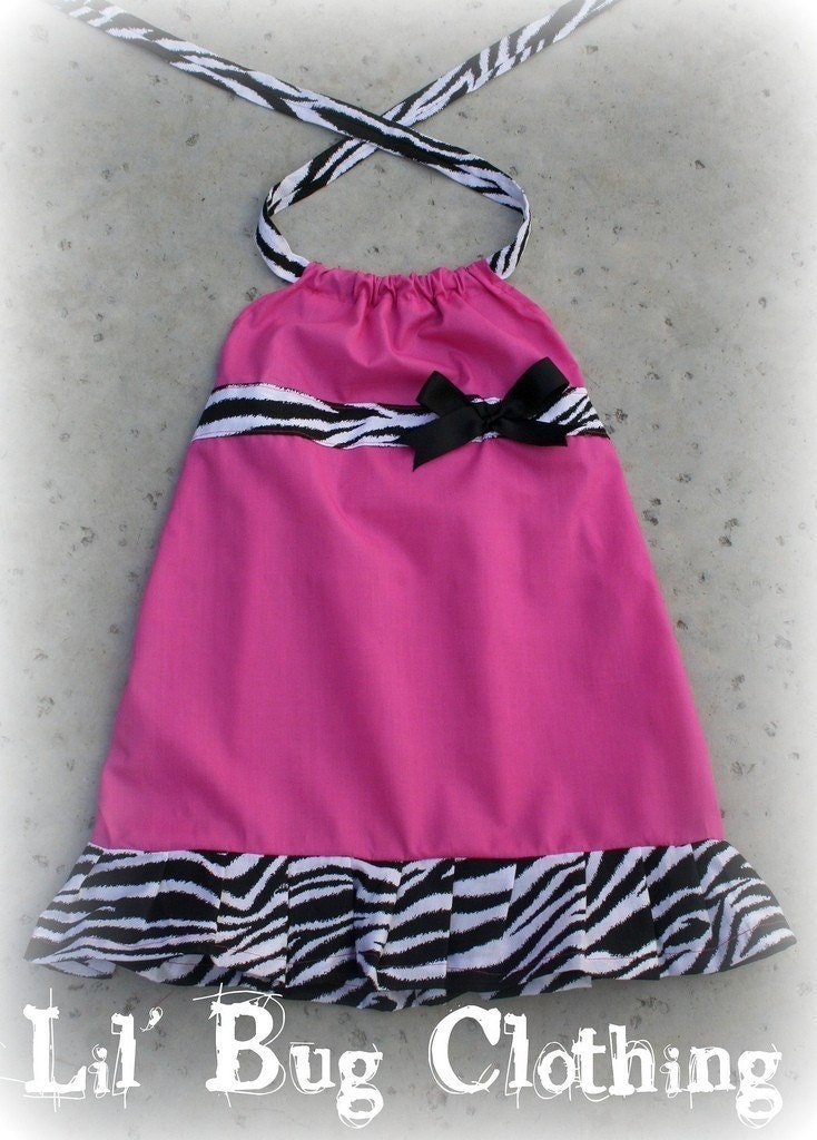 Custom Boutique Zebra Pink Halter Dress size 12 months-size 8