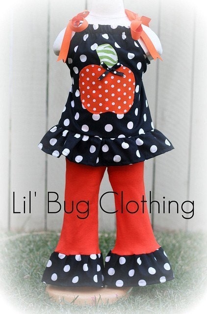 Custom Boutique Clothing Halloween Black Lime Zebra Pumpkin Pant Set