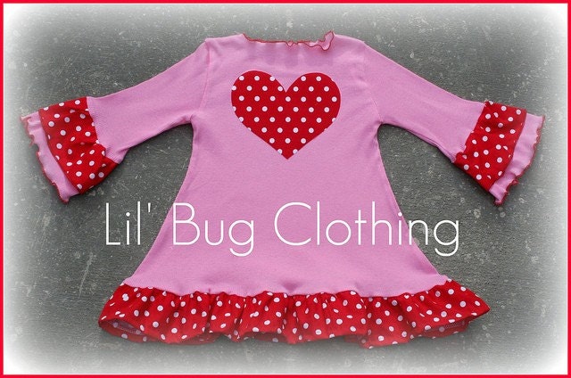 Valentines Polka Dot Pink Knit Heart Dress  Custom Boutique Clothing Girl 12 18 24 2t 3t 4t 5t 6t 7
