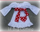White Valentines Day Peasant Dress Girl Polka Dot Heart 12 18 24 2t 3t 4t 5t 6 7 girl
