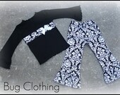 Custom Boutique Black White  Dandy Damask Top Pant 12 18 24 2t 3t 4t 5t 6 girl
