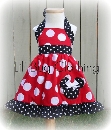 Custom Boutique Clothing Red White Dot Minnie Mouse Halter Dress Disney