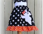 Custom Boutique Black White Orange Polka Dot Ghost Halloween Girls Jumper Dress