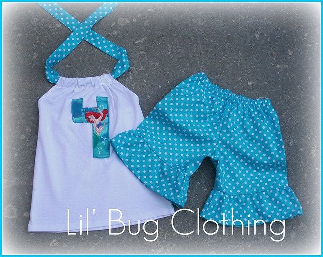 Custom Boutque  Disney Little Mermaid Short  Halter 12 18 24 2t 3t 4t 5t 6 7