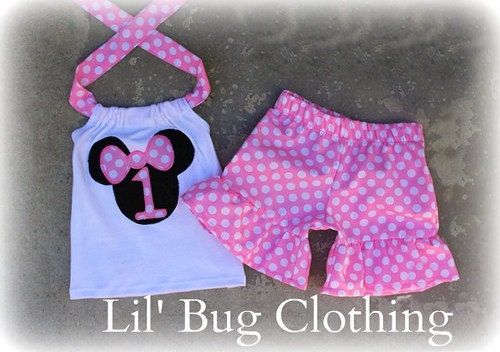Custom Bubble Gum Pink Boutique Minnie Mouse Halter Top and Shorts