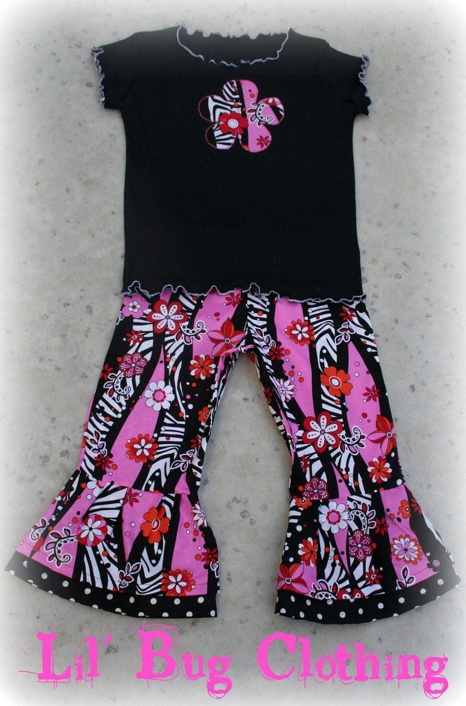 Custom Boutique Funky Zebra Floower Fall Capri Set 12 18 24 2t 3t 4t 5t 6 girl