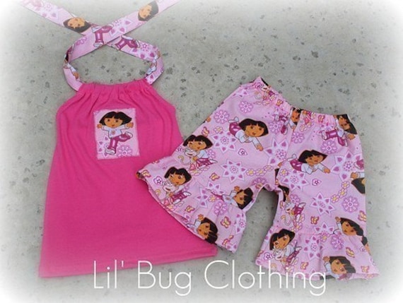 Custom Boutique Clothing Pink Dora The Explorer Short and Halter Top