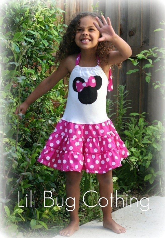 Custom Minnie Mouse Hot Pink and White Tiered Halter Dress