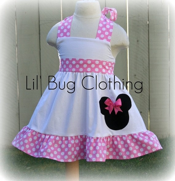 Custom Boutique Clothing White Pink  Minnie Mouse Jumper Halter Dress