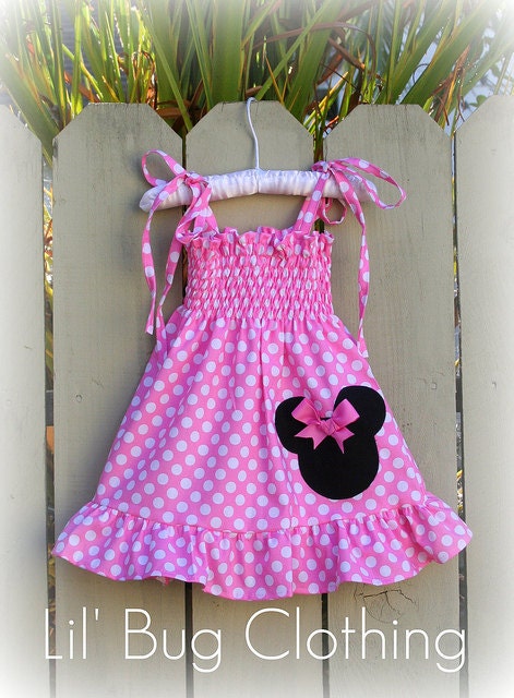 Custom Boutique Smocked Baby Pink Minnie Dress size 12 18 24 2t 3t 4t 5t 6 7 girl