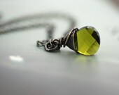 Peridot Green Crystal Necklace, Green Swarovski Necklace, Oxidized Sterling Silver, Pendant Necklace, August Birthstone Color - City Lights