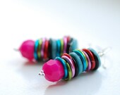 Statement Earrings, Fuchsia Earrings, Lucite Earrings, Funky Jewelry, Fun Earrings, Sterling Silver - Change