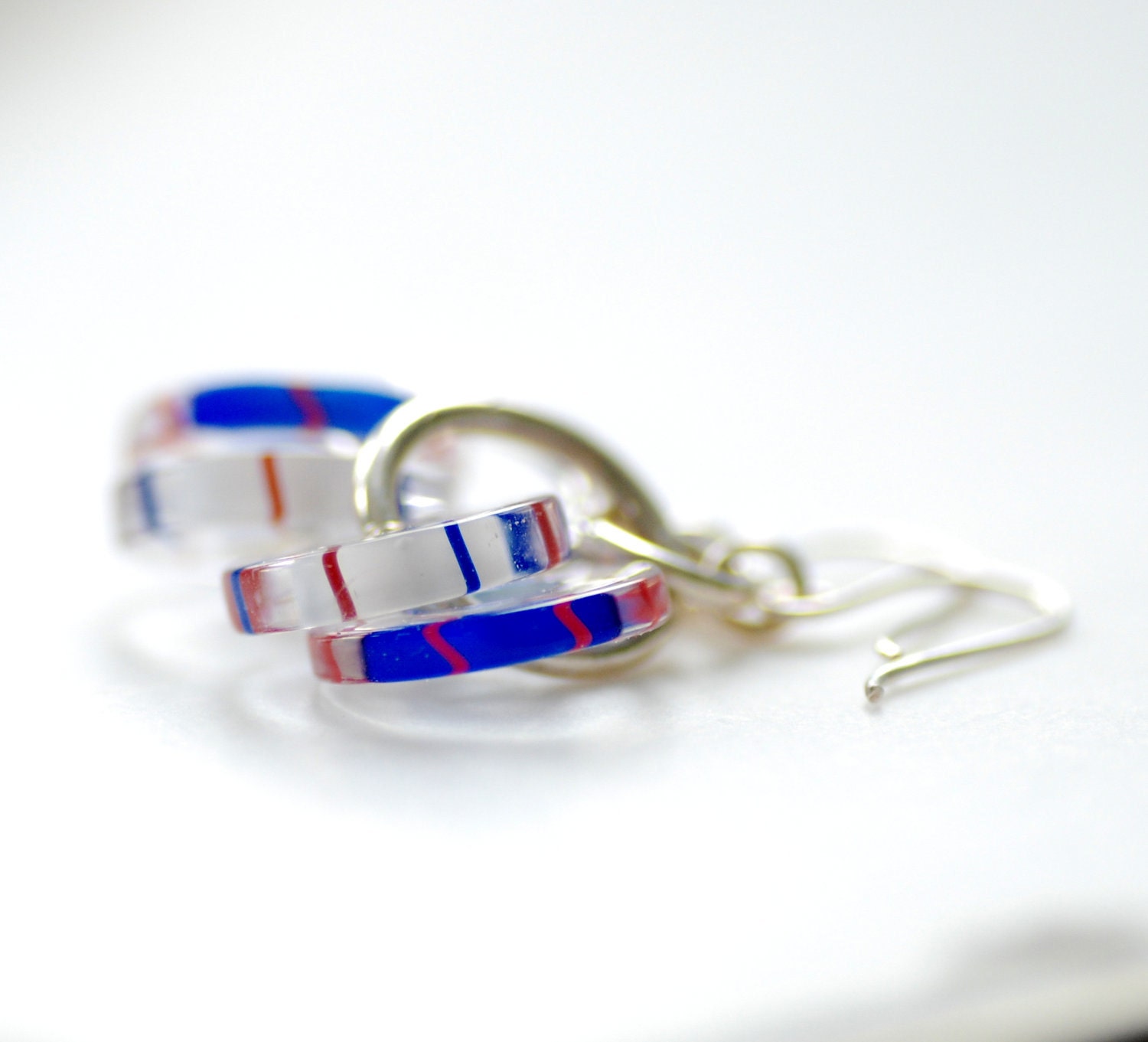 Red, White and Blue Earrings, Glass Earrings, Nautical Earrings, Patriotic Jewelry, Sterling Silver - Salute