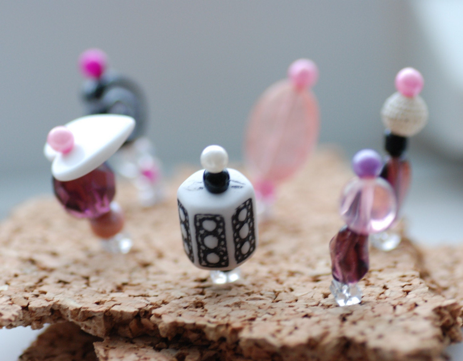 Beaded Corkboard Thumb Tacks or Jewelry Display Pins - Be Mine